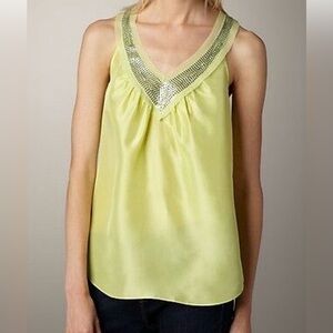 Rebecca Taylor Yellow Silk Embellished V-Neck Tank Top Size 2 NWT $235